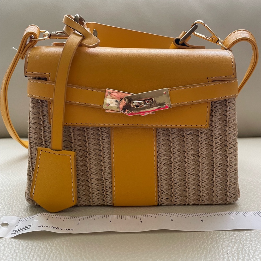 Yellow and Tan Woven Handbag